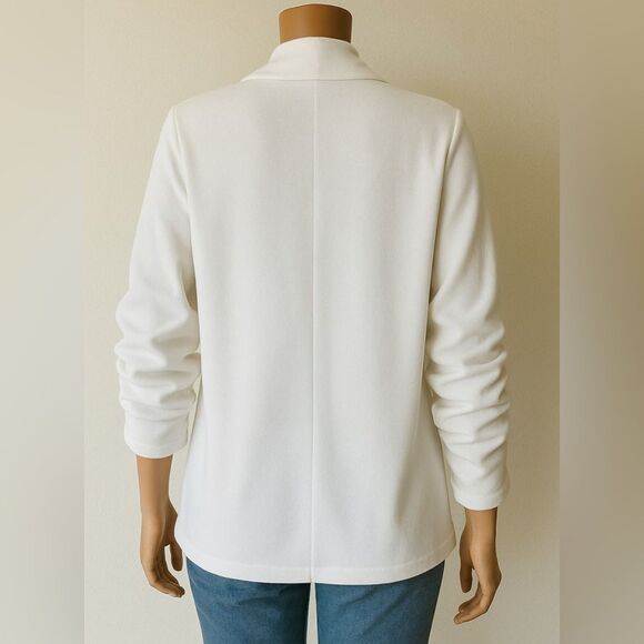 Dakota Blue Womens Blazer XXL Ivory Crepe Open Front Long Sleeve Jacket - Picture 3 of 8